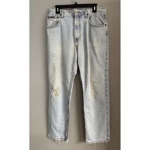 Vintage 90s Calvin Klein Mens Sz 34 Distressed Straight Leg Denim Jeans Thrashed